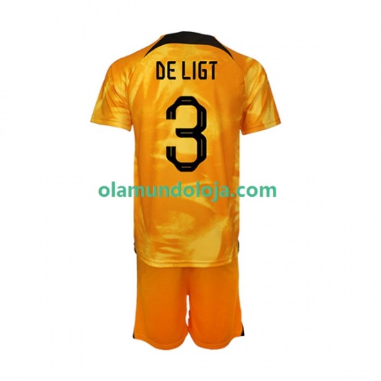 Camisola Países Baixos Matthijs de Ligt 3 Criança Equipamento Primeiro Copa do Mundo 2022 Manga Curta